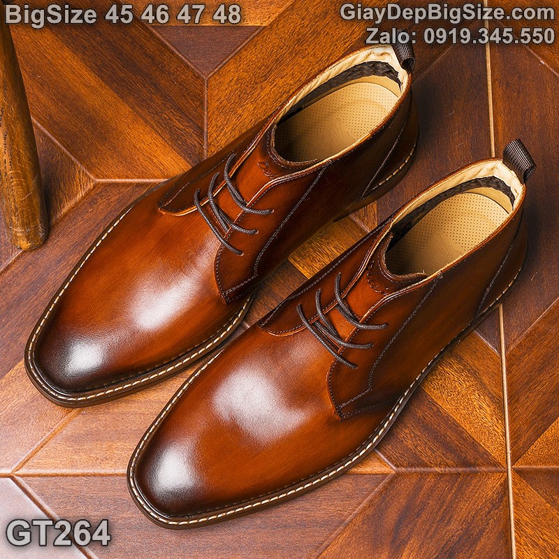 Giày tây cổ lửng, giày da công sở big size cỡ lớn 45 46 47 48 cho nam chân to. Large size chukka boots for wide feet