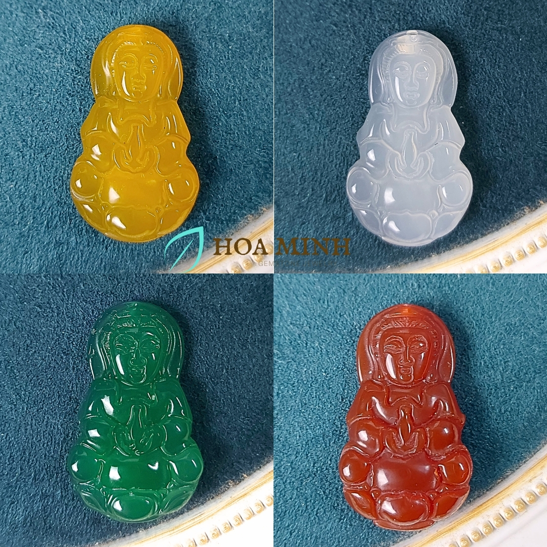 Mặt dây chuyền đá Mã Não A Phật Bà Quan Âm size 36.8x21mm phong thái từ bi, điềm nhiên may mắn