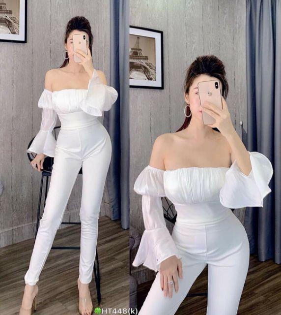 Sét áo trễ vai tay phồng quần tây