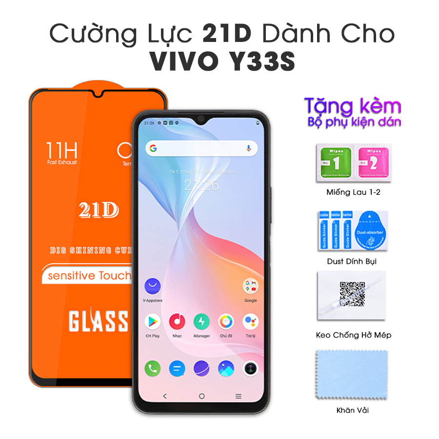 Kính Cường Lực 21D cho Vivo Y33s Full Keo Màn Hình SIÊU BỀN, SIÊU CỨNG, ÔM SÁT MÁY- HANDTOWN- HÀNG CHÍNH HÃNG