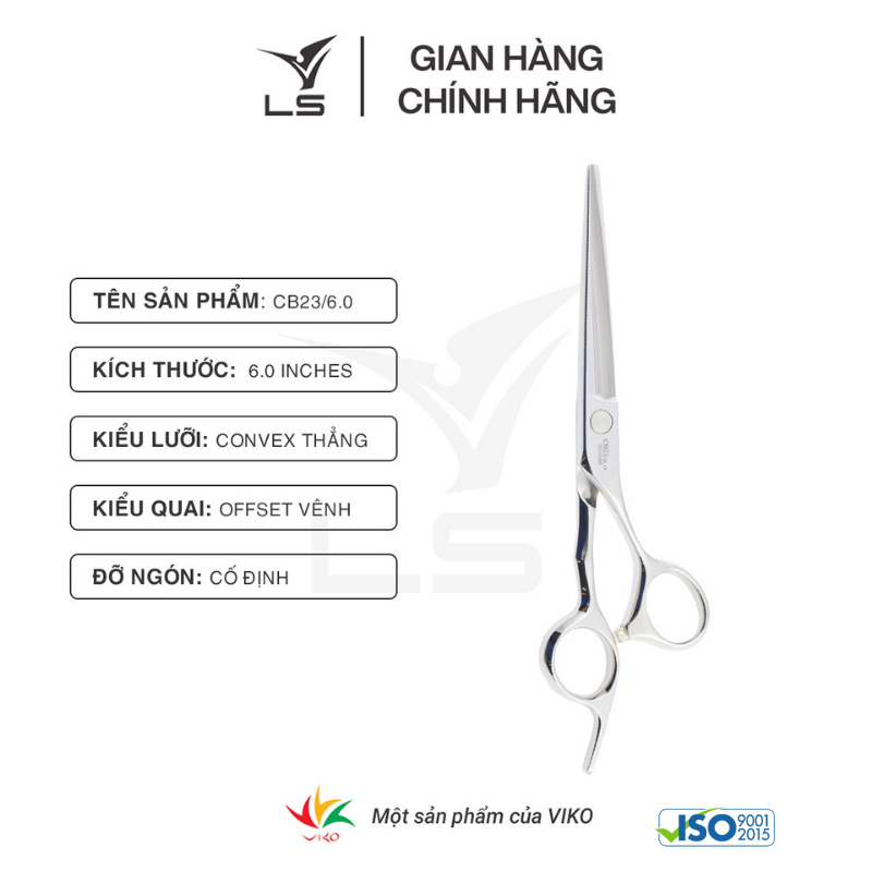 Kéo cắt tóc LS lưỡi thẳng quai offset vênh đỡ ngón cố định CB23/6.0