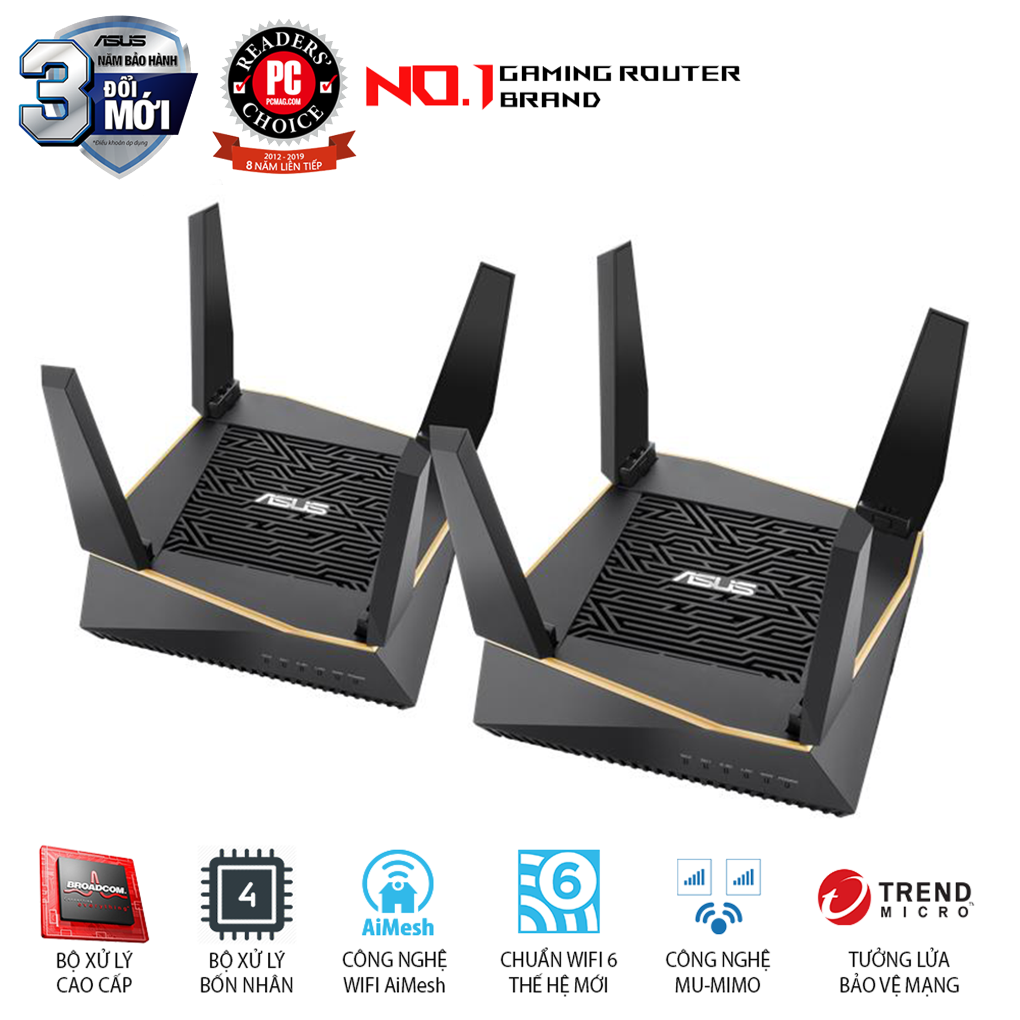 Router Wifi Mesh Asus RT-AX92U (2 Pack) 3 Băng Tần  AX6100 - Hàng Chính Hãng