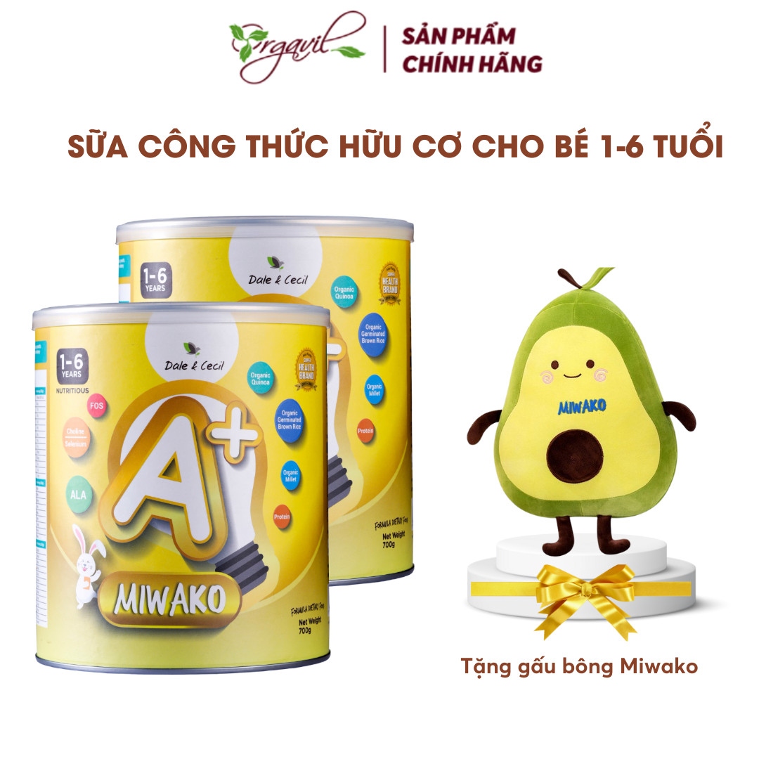 Sữa Miwako A+ Sữa Hạt Cho Bé Tăng Chiều Cao Ngủ Ngon Phát Triển Thông Minh, Sữa Không Đường 700g Vị Vani x2 Hộp - miwako