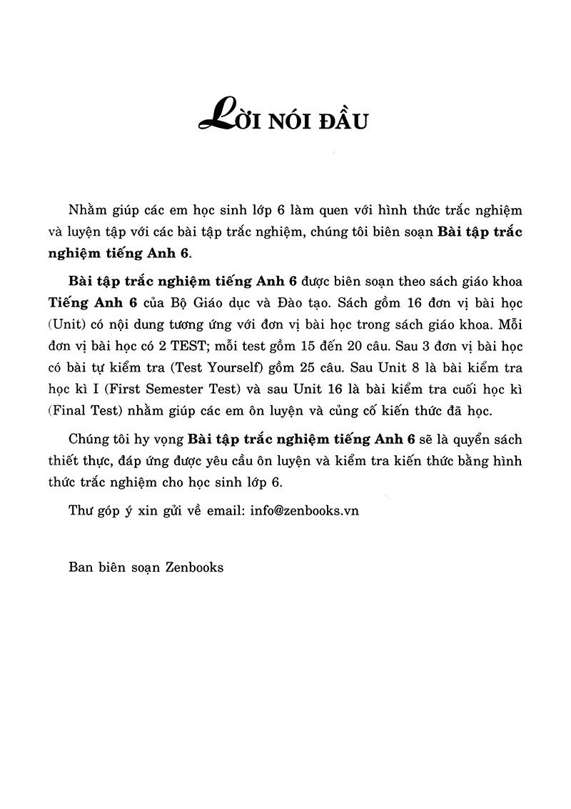 Sách Bài Tập Trắc Nghiệm Tiếng Anh 6 (Không Đáp Án)