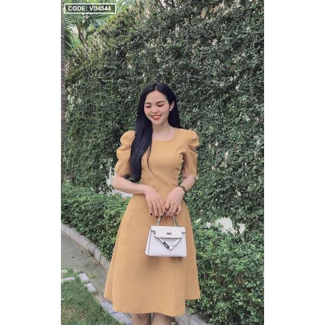 Váy xòe đẹp Tay Phồng Chất VẢi Cotton Thái - Đầm Xòe Tay Phồng Freesize Cho Nàng Từ 40 đến 60kg