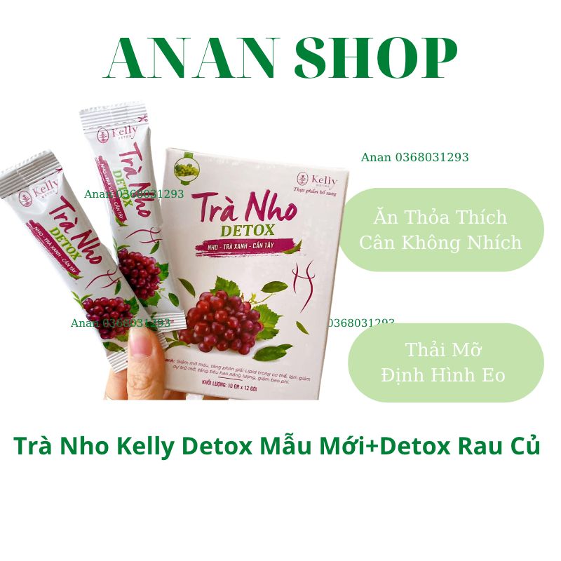Trà Nho Detox Kelly Mẫu Mới 12gói kèm 1 gói Detox Rau Củ Hỗ Trợ Giảm Cân - An Toàn , Hiệu Quả