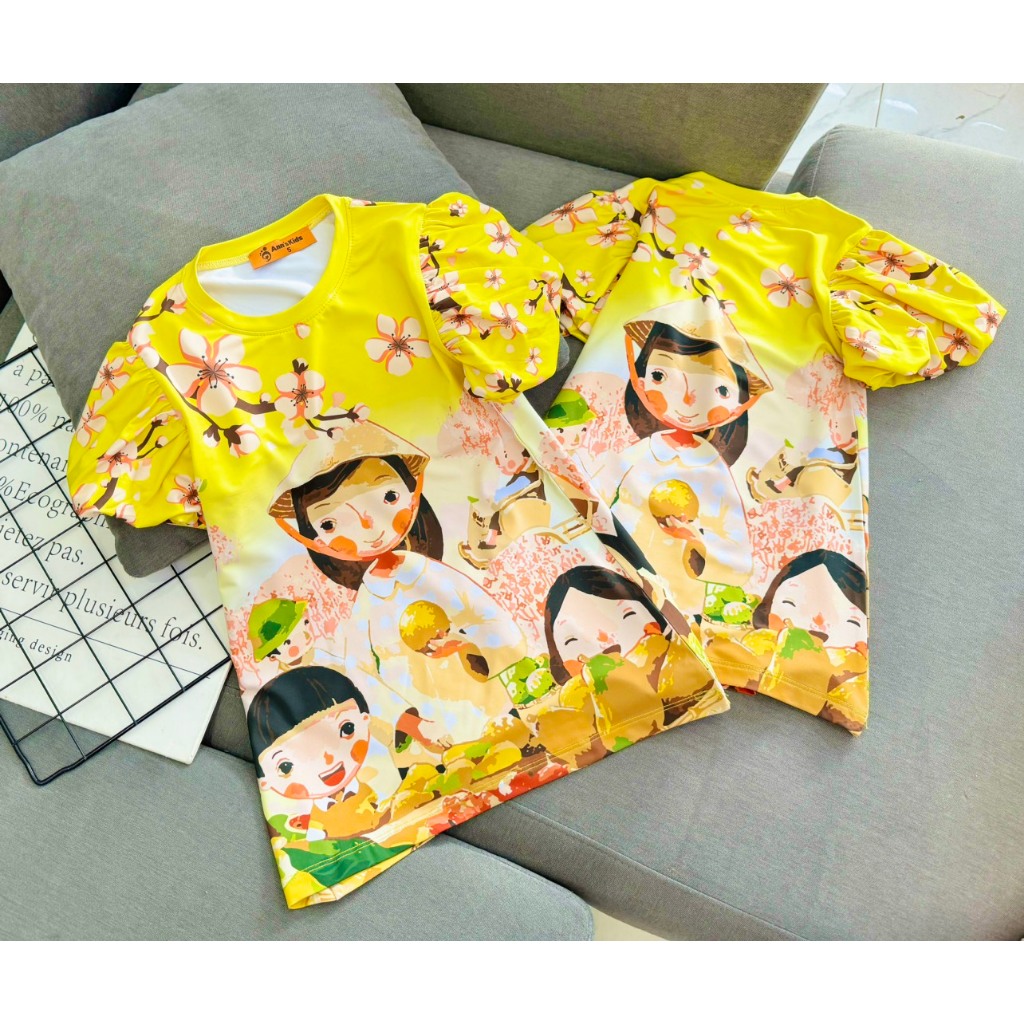 Đầm váy suông babydoll tay phồng mùa hè cho bé gái size 12-40kg chất thun lạnh mềm mát