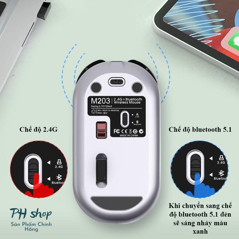 Chuột không dây - Chuột Bluetooth FMOUSE M203 pin sạc siêu mỏng Click chuột slient không tiếng ồn, DPI 1600 - Hàng chính hãng
