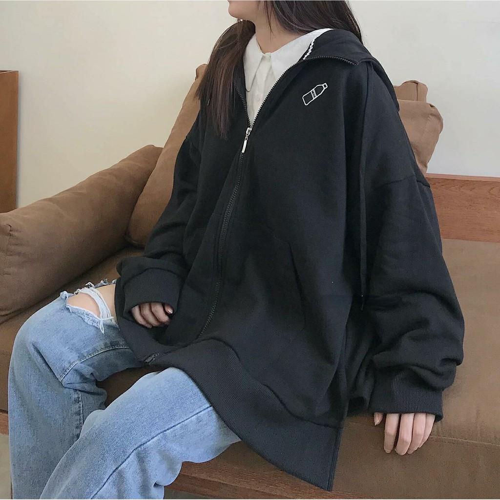 Áo Khoác Nỉ Bông Thêu MOOS Form Rộng Xẻ Tà Ulzzang (Ánh Thật)
