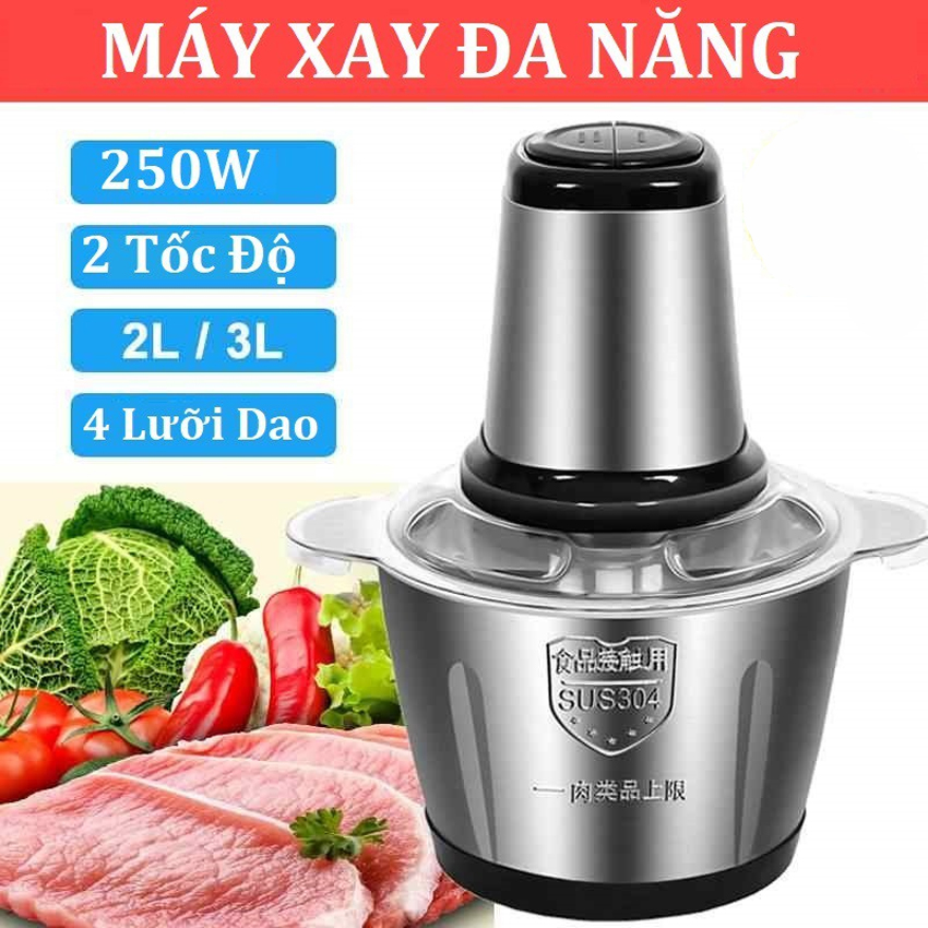 Máy Xay Thực Phẩm Đa Năng, Chạy Êm, Cối Inox 304, 4 Lưỡi Dao Thép Không Gỉ, 2 Cấp Độ Xay, Dung Tích 2L, Công Suất 300W, Đóng Gói Chắc Chắn