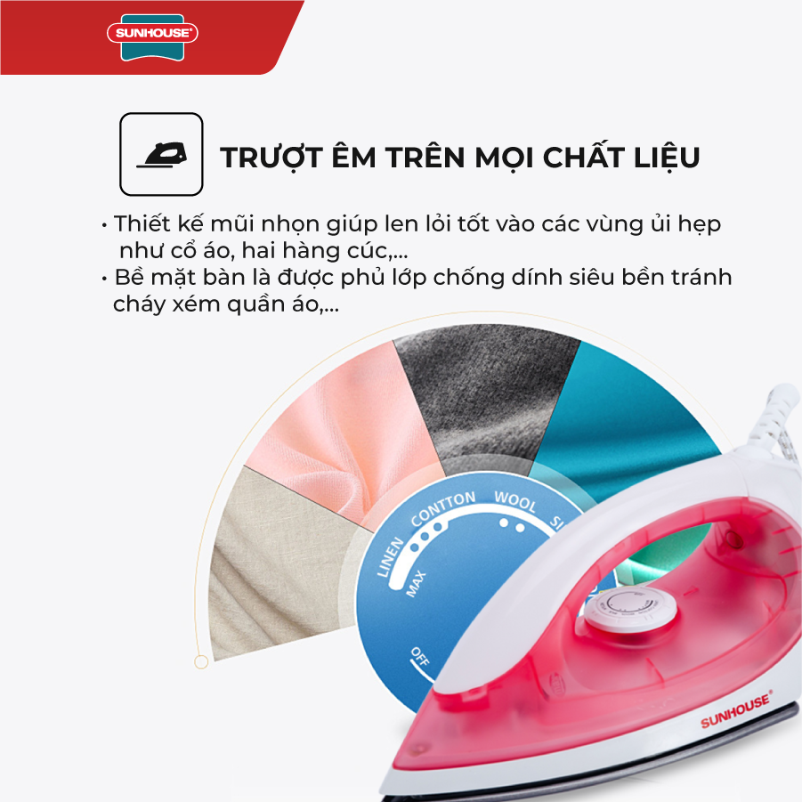 Bàn Ủi Khô Sunhouse SHD1072 - Hồng - Hàng chính hãng