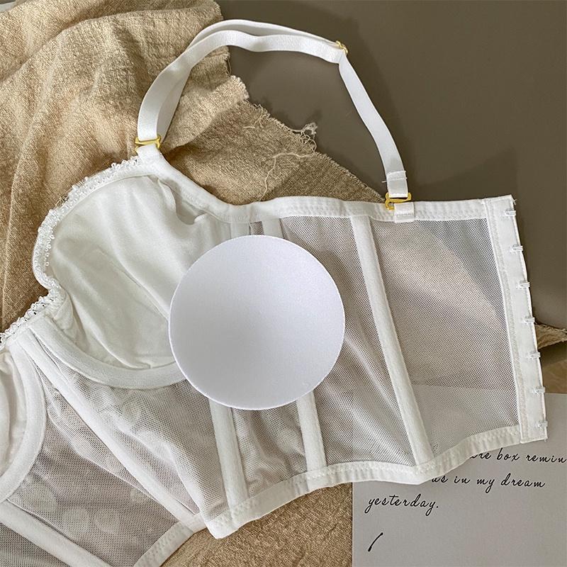 Set Đồ Lót Ren Corset Có Gọng Thêu Hoa Nổi Cao Cấp S484