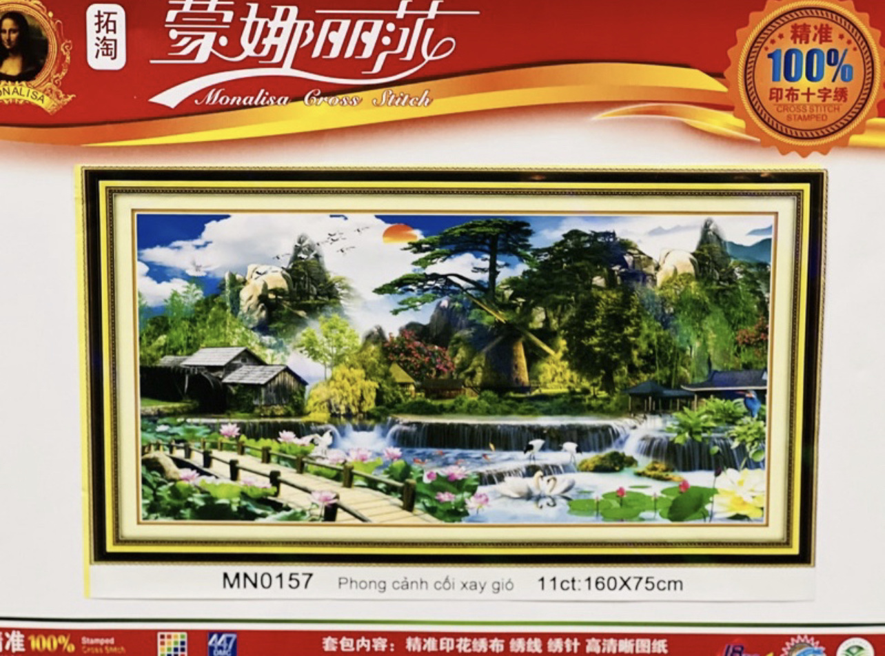 Tranh thêu chữ thập, tranh thêu kín Phong cảnh cối xoay gió MN0157, kích thước 150 x 70 cm