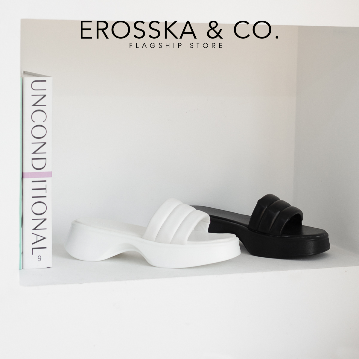 Erosska - Dép nữ quai ngang đế xuồng phong cách cá tính cao 3cm - SB002