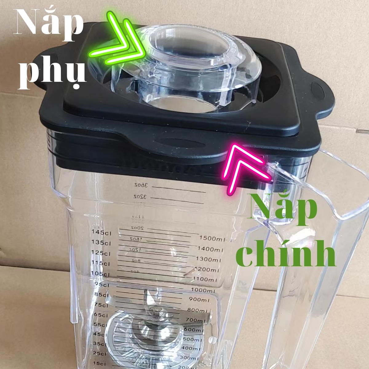 Cối xay máy sinh tố công nghiệp bằng nhựa cực dầy, dung tích 1.5 lít, dao xay 4 lưỡi inox 304 sắc bén, nhông kim loại, đủ bộ gồm ly, dao, nắp đậy