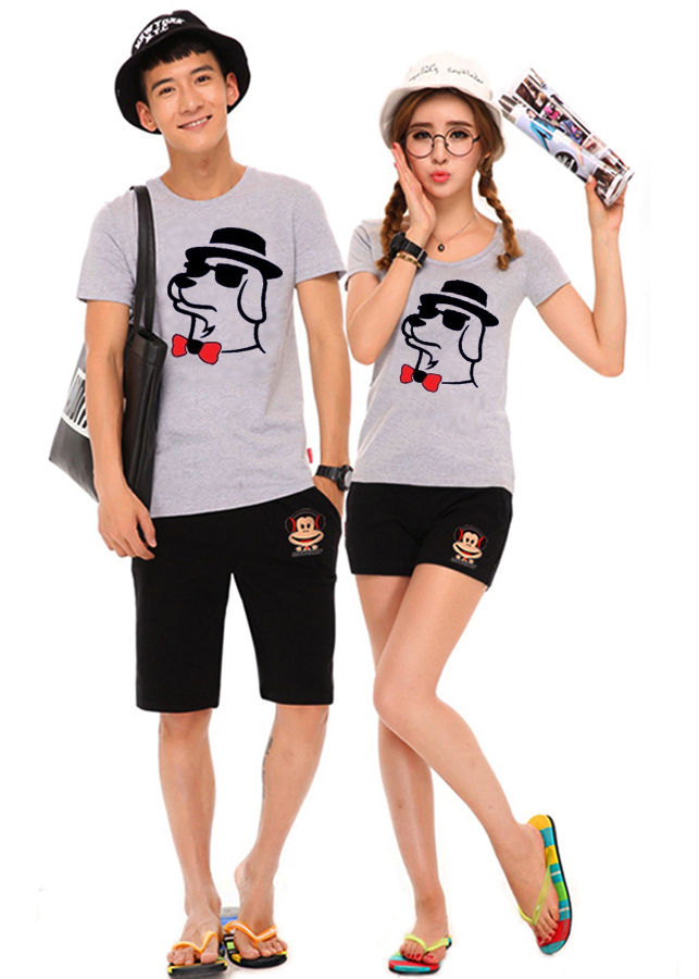 Bộ Áo Thun Đôi Nam Nữ Boss Dog Màu Xám