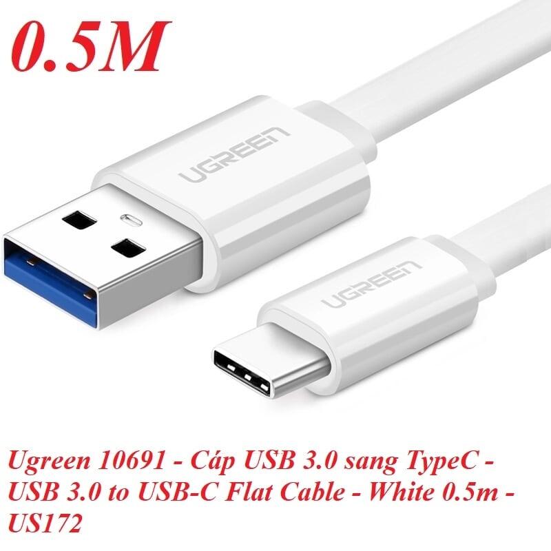 Ugreen UG10691US172TK 0.5M màu Trắng Cáp USB TypeC sang USB 3.0 cáp dẹt - HÀNG CHÍNH HÃNG