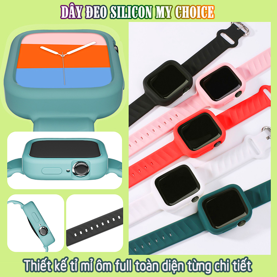 Dây Đeo liền ốp dành cho Apple Watch 7/6/5/4/3/2/1 size 38/40/41/42/44/45mm silicon vân nổi - nhiều màu