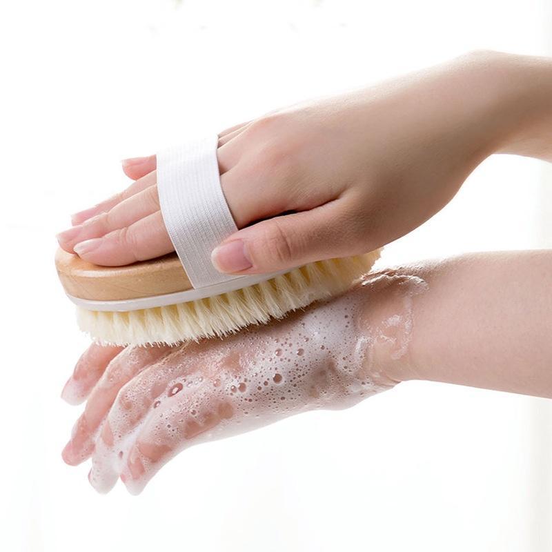 Bàn chải chà lưng cán gỗ dài tiện dụng, cây cọ lưng chà lưng tắm với sữa tắm cực sạch B0123