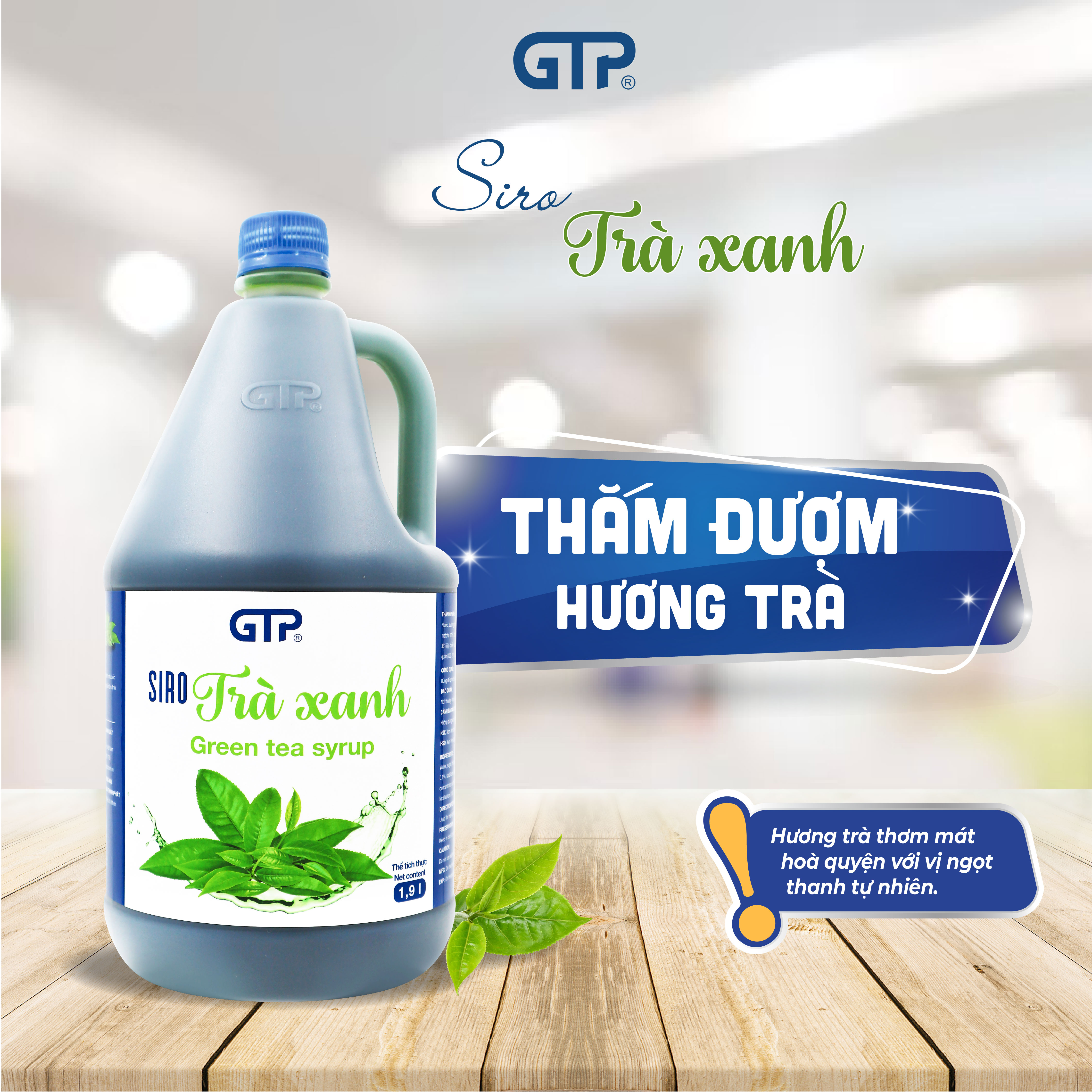 Siro Trà Xanh GTP (1.9L/chai) - Chuyên dùng pha chế: Trà sữa, Trà trái cây, Cocktail, Mocktail…