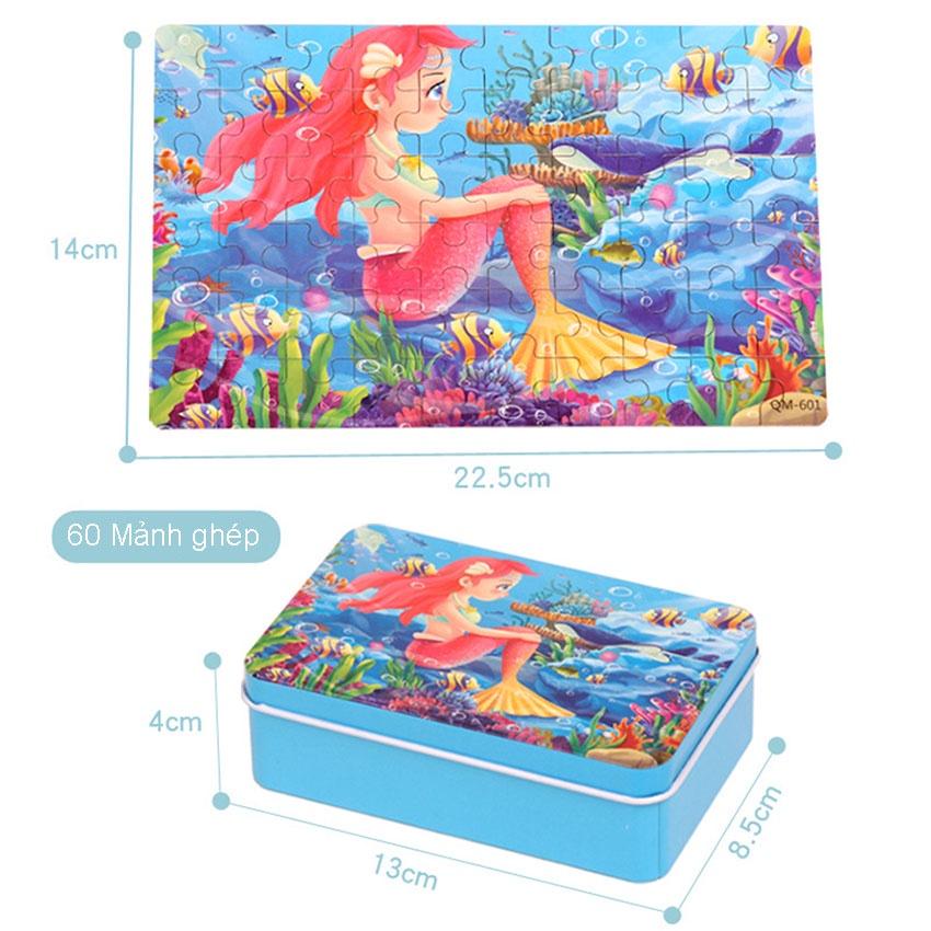 Đồ chơi xếp hình 60 chi tiết Gỗ hộp sắt cho bé Phát Triển Tư Duy