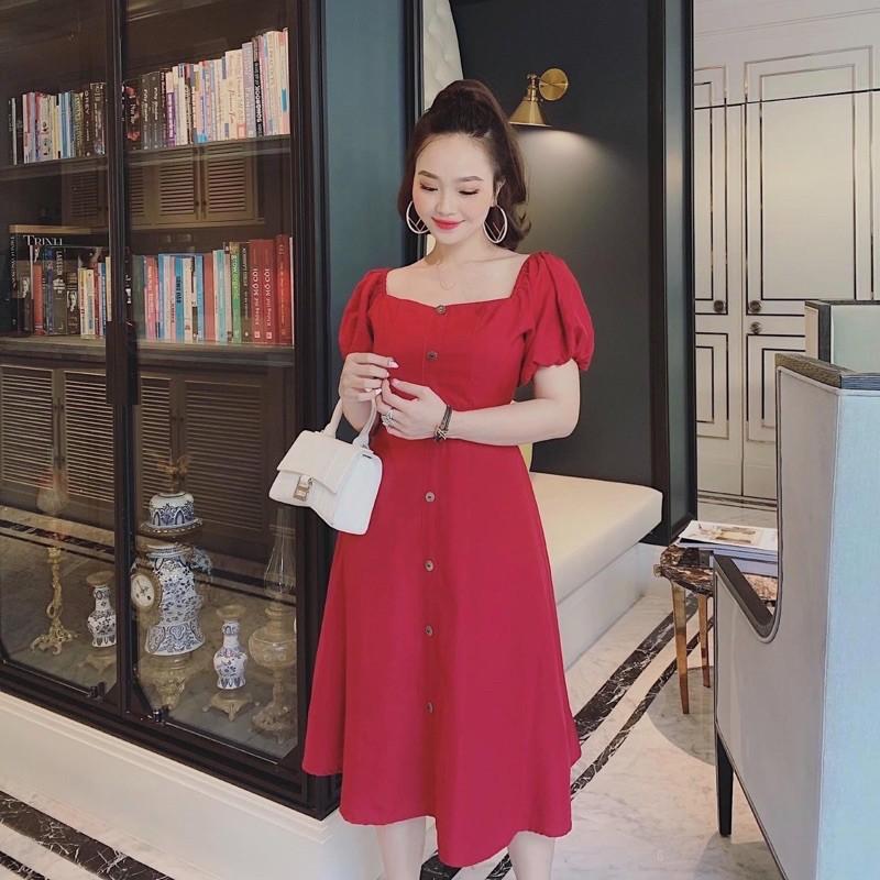 Đầm Dài Suông Đỏ Cổ Vuông