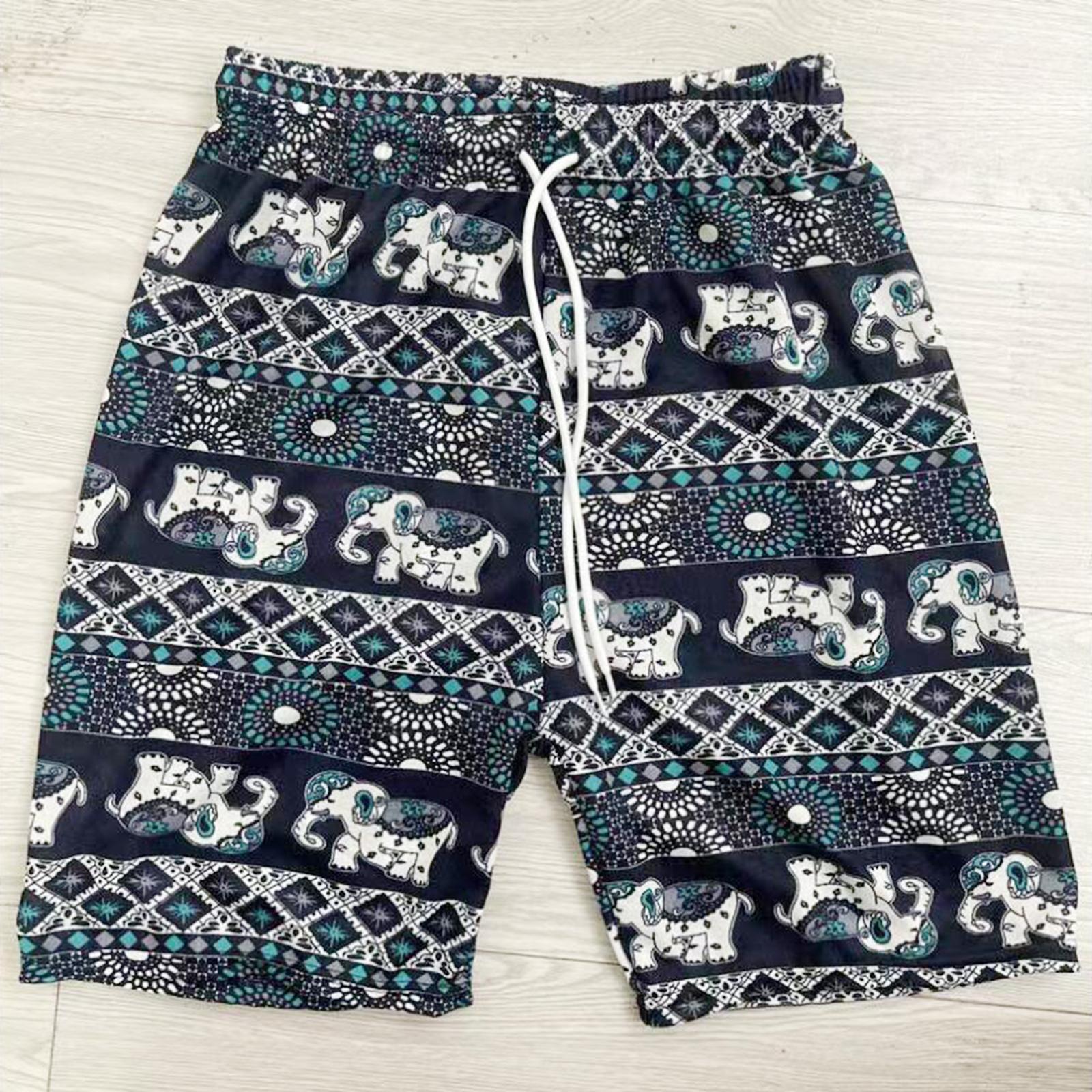 Beach Shorts Men Women Beach Trunks Loose Fit Briefs Fashion Polyester Oversized Elephant Pattern Short Pants Hippie Shorts for Beach Travel