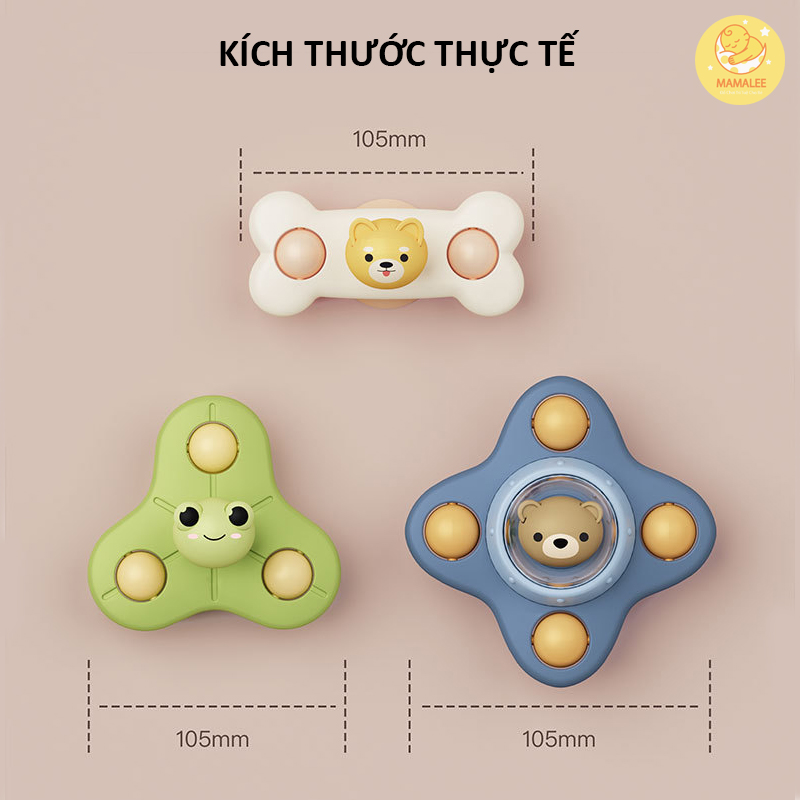 Chong chóng dính tường cho bé hình động vật, con quay spinner gắn bàn ăn dặm bộ 3 chiếc