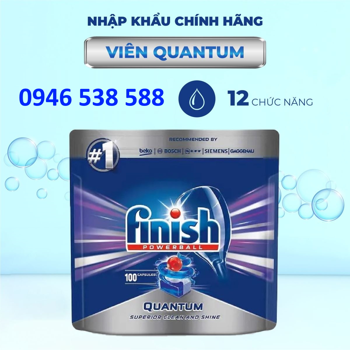 viên rửa chén finish quantum túi 120 viên (hàng Đức )Viên rửa bát chén siêu cao cấp