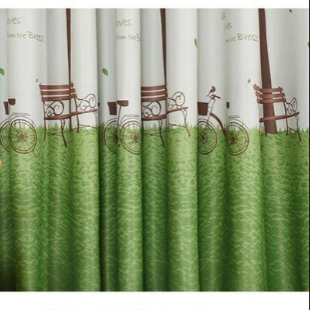 Rèm treo cửa mẫu cây xanh và lồng chim