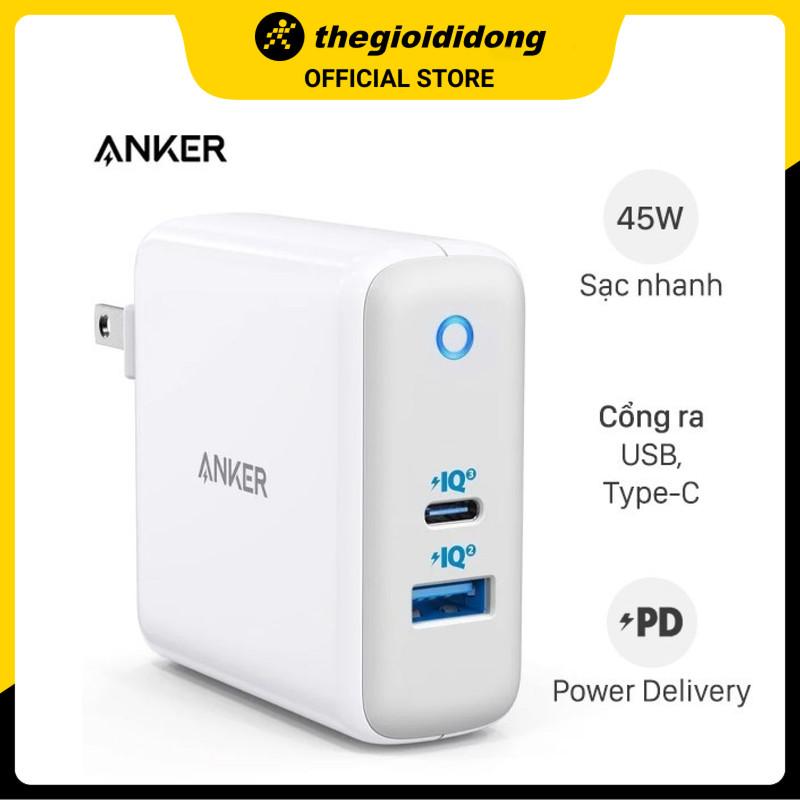 Adapter sạc 2 cổng USB Type C PD 45W Anker PowerPort Atom III A2322 Trắng - Hàng chính hãng