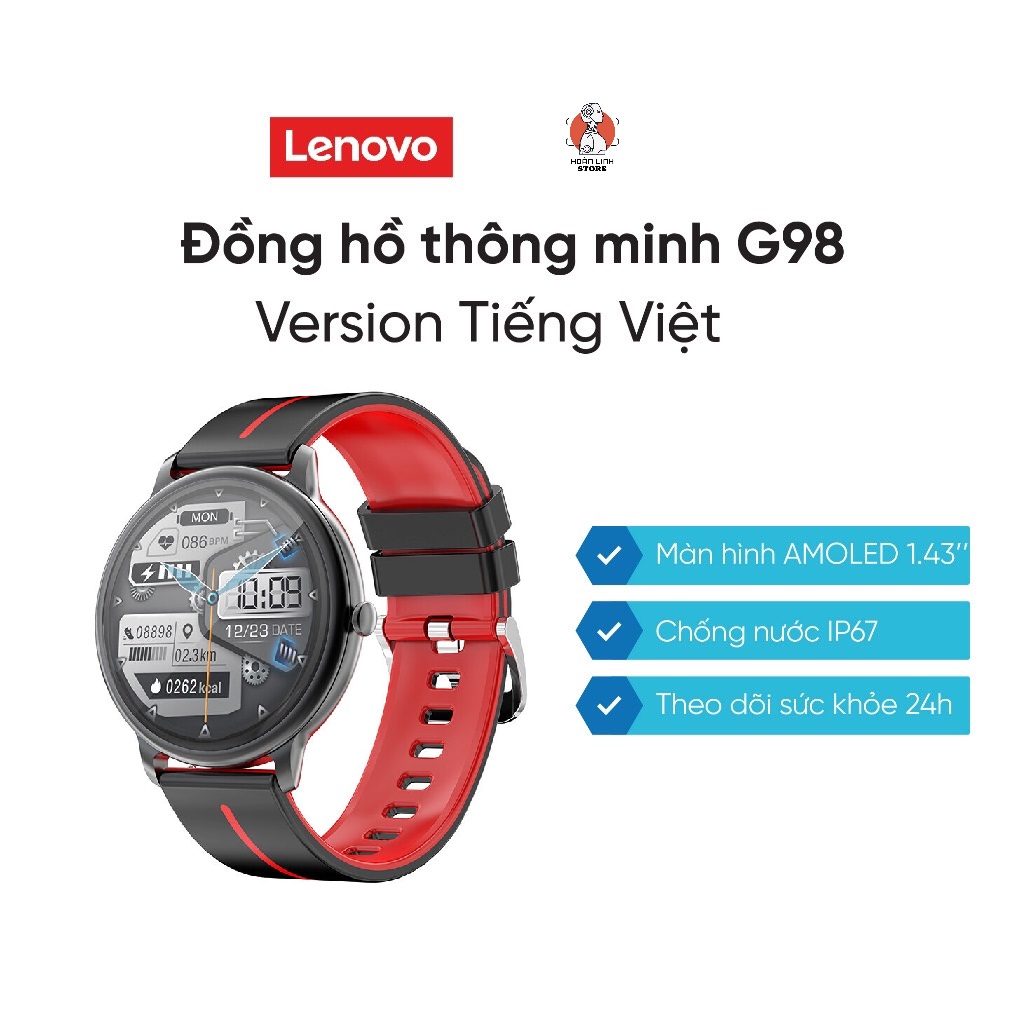 Đồng Hồ Thông Minh Lenovo G98 Màn Amoled 1.43 inch - Version Tiếng Việt - Cuộc Gọi Bluetooth, Theo Dõi Giấc Ngủ Nhịp Tim - Hàng Chính Hãng