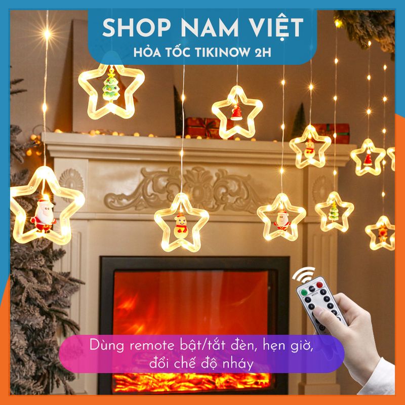 Dây LED Rèm Trang Trí Giáng Sinh 10 Chi Tiết Ngang 3m, Kèm Remote - Chính Hãng NAVIVU