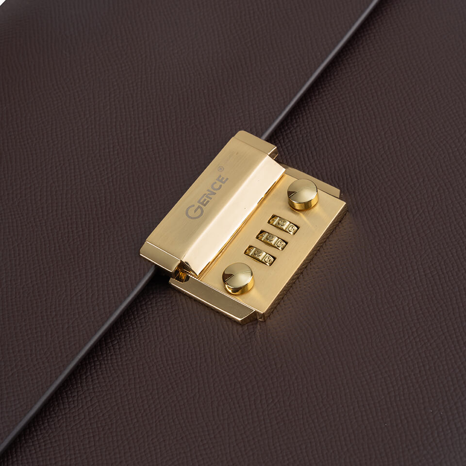 Túi Xách Công Sở Cặp Da Nam Dáng Hộp GENCE CTS16 Da Bò Khóa Số Cao Cấp Màu Nâu