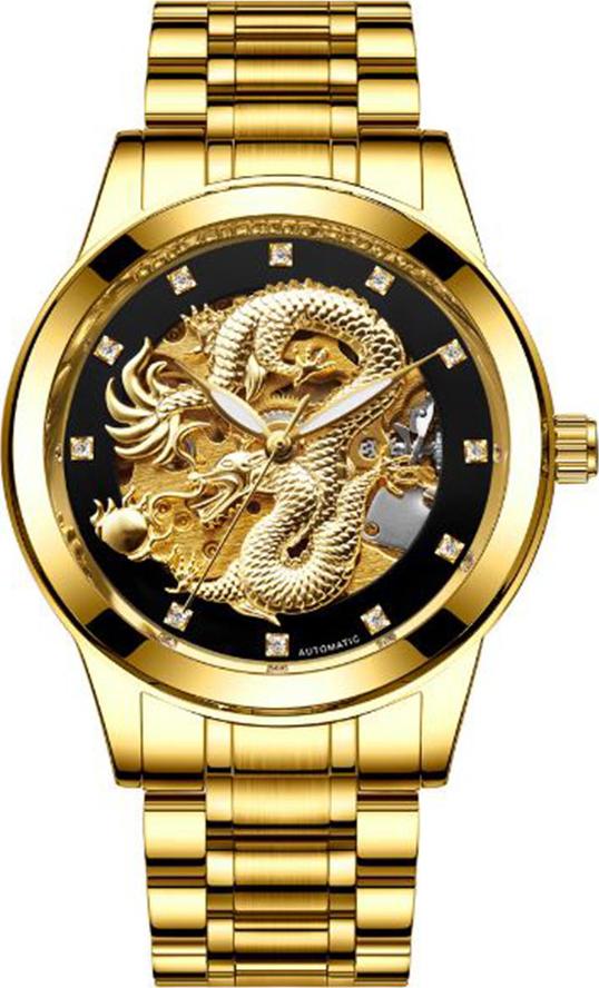 Đồng hồ cơ thời trang nam chạm rồng vàng nổi 3D