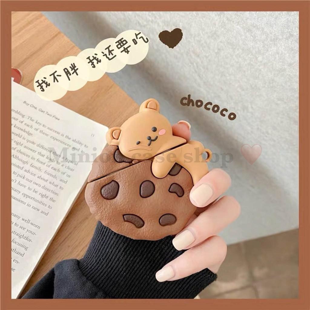 Bao Case Ốp dành cho  airpod 1 và 2, tai nghe bluetooth i11,i12, i100, i200, i9s... gấu cookie silicon cao cấp