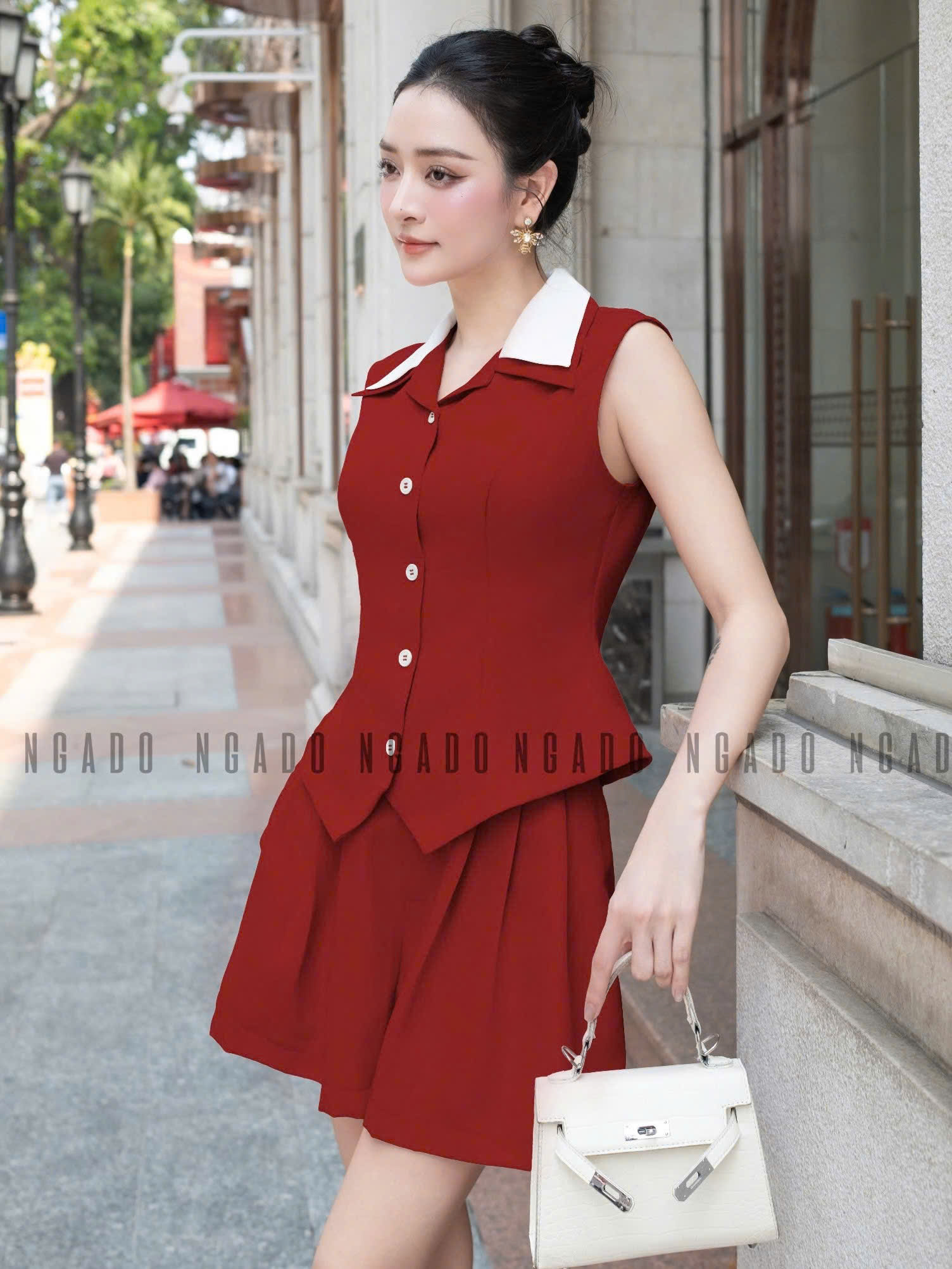 Set áo quần đỏ sát nách NGADO , set áo quần Nữ , set dạo phố , dự tiệc