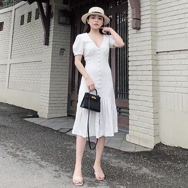Đầm Suông Ngắn Nhiều Màu Có Nút
