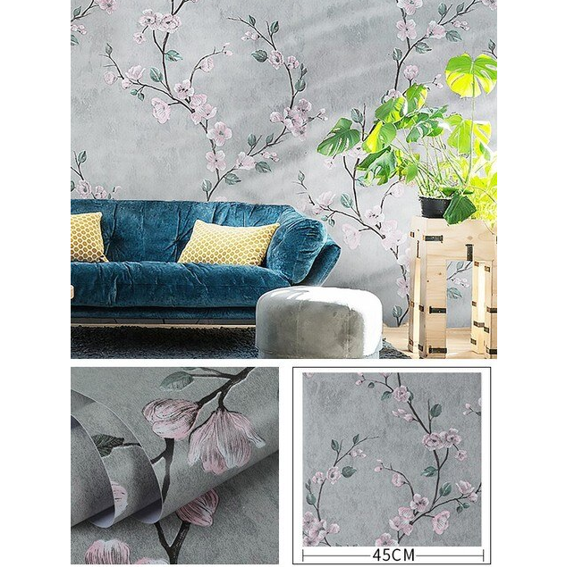 Combo 10 mét giấy dán tường, decal dán tường trang trí nhà cửa NHÀNH HOA CỔ ĐIỂN ĐẬM khổ 45cm