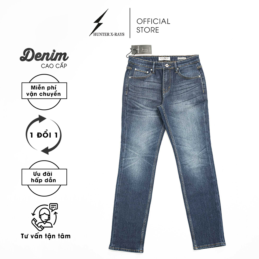 Quần Jeans Nam Cao Cấp HUNTER X-RAYS  Form Slimfit Thun Màu Xanh Đậm Phủ Dơ Bụi D27