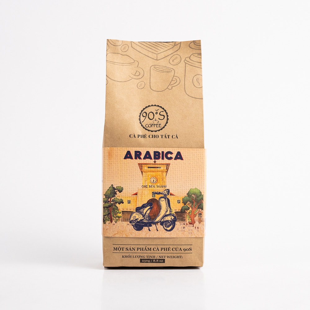 Cà Phê Hạt Arabica Rang Mộc Nguyên Chất - 90S Coffee Vietnam - 100% Cà Phê Sạch Cao Cấp - Túi 250g