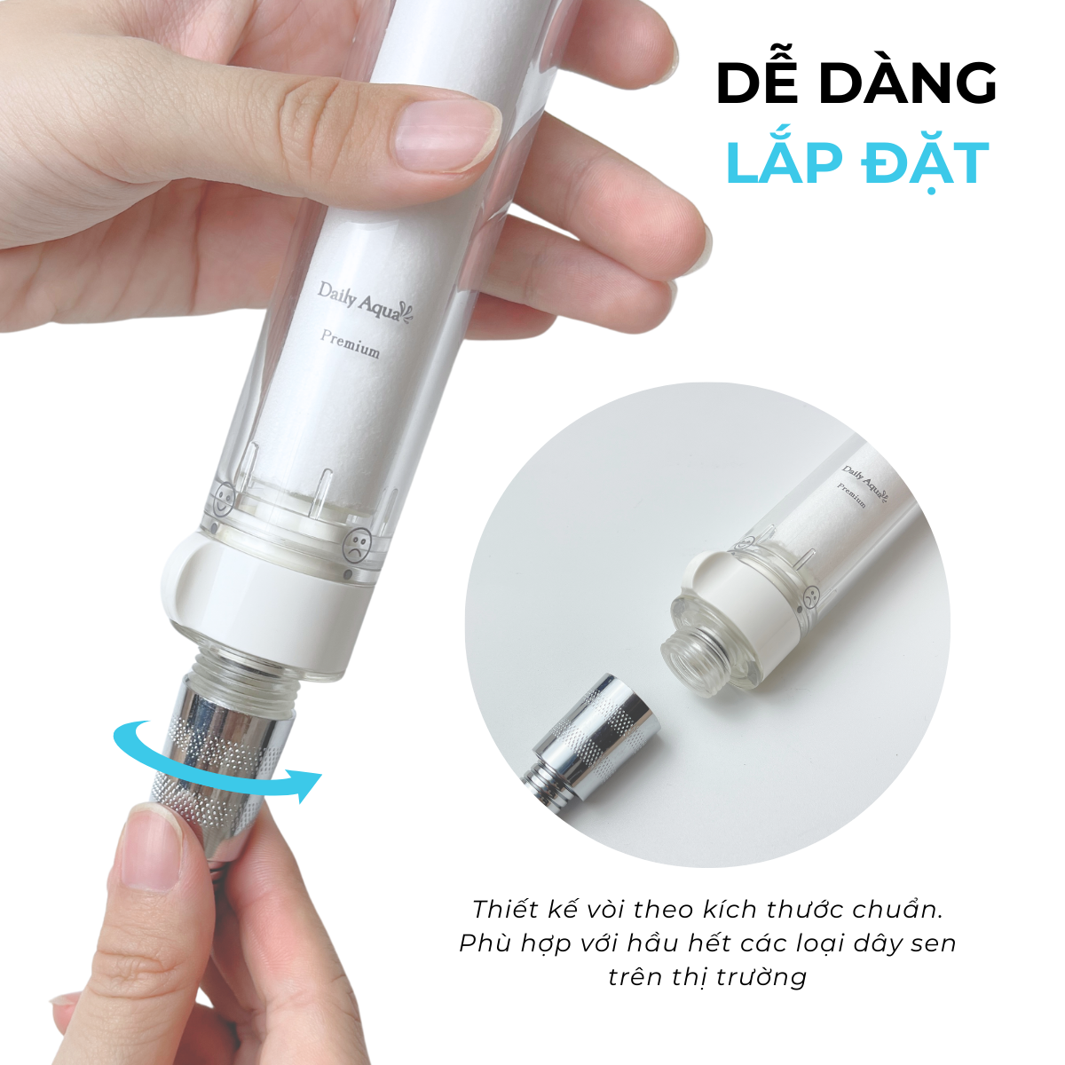 Bộ Vòi Sen Tăng Áp Lọc Nước Daily Aqua Kèm Lõi Lọc và Màng Lọc - Loại Bỏ Bụi Bẩn Vi Khuẩn, Tạp Chất