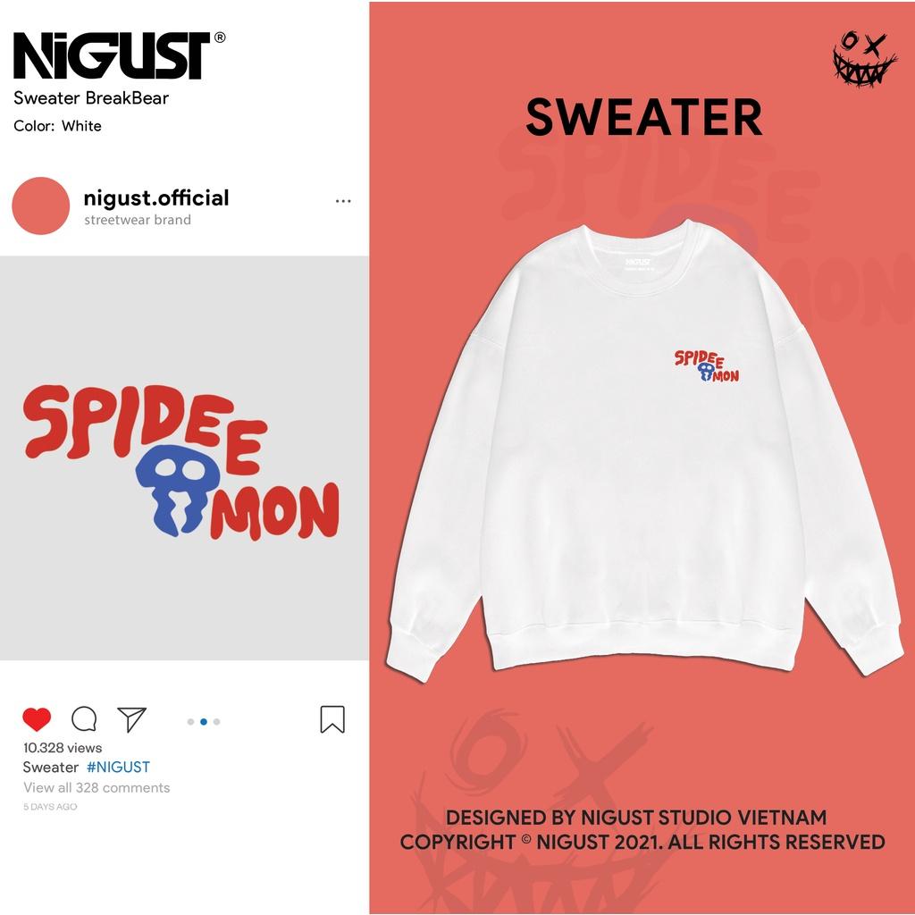 Áo sweater unisex NIGUST Spidee Mon N003-004-011 chất liệu nỉ da cá form rộng màu đen trắng Fullbox