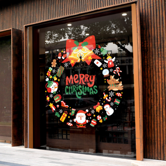 Decal trang trí Noel hít tĩnh điện - Vòng nguyệt quế phụ kiện noel