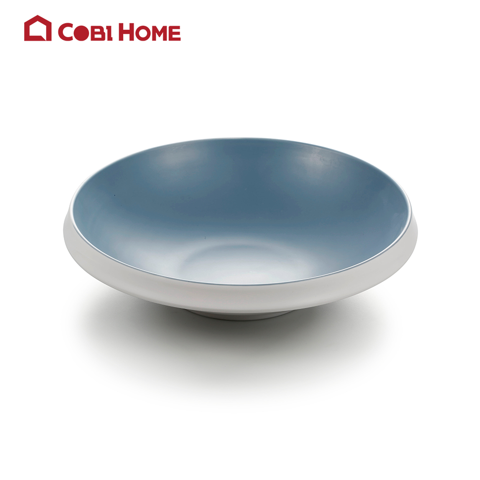 Dĩa nhựa tròn bằng melamine cao cấp màu xanh vân trắng 32.5cm