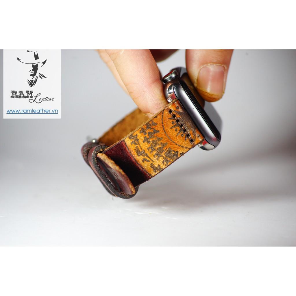 DÂY ĐỒNG HỒ DA BÒ VEGTAN Ý NHUỘM THỦ CÔNG MÀU BURGUNDY - RAM TRỐNG ĐỒNG SIMPLE