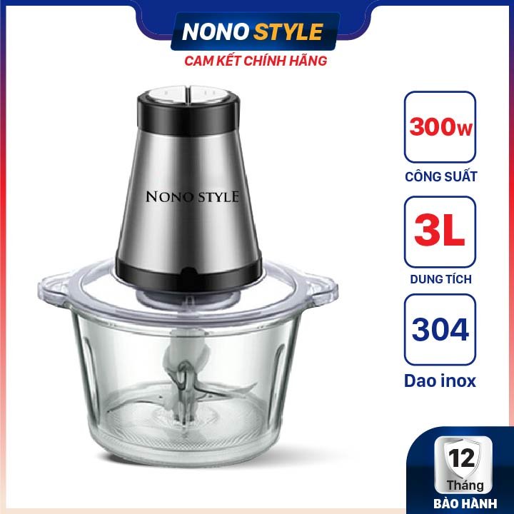 Máy xay thực phẩm đa năng Nonostyle - Dung tích lớn 3 lít, công suất 300W, cối thuỷ tinh cường lực - Hàng chính hãng