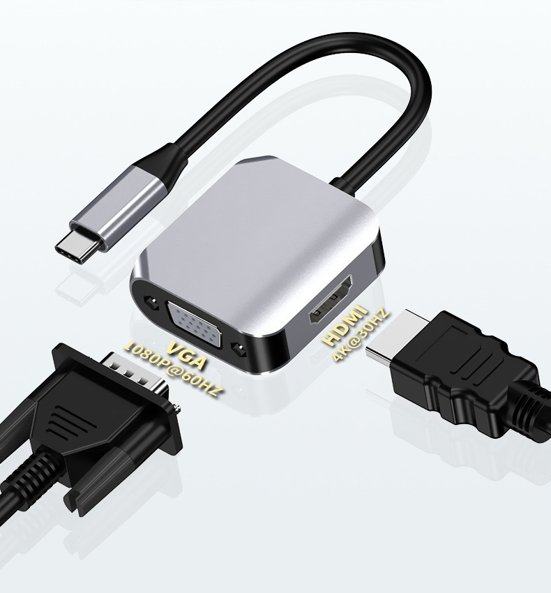 Cáp chuyển đổi Type c sang HDMI và VGA cao cấp vuông dùng cho Laptop táo, Dell Xps, Hp Envy, SamsungDEX, Huawei Mate