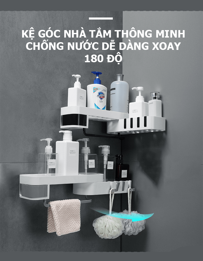 Kệ góc nhà tắm thông minh chống nước dễ dàng xoay 180 độ HD00023