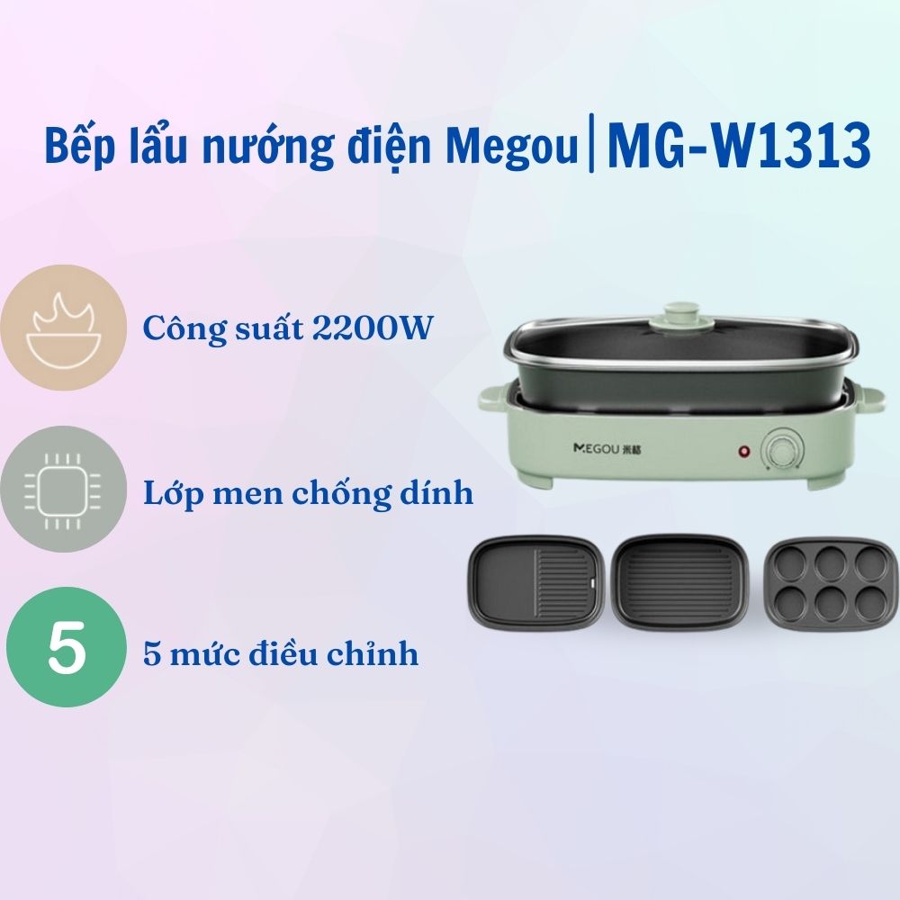 Nồi lẩu nướng điện đa năng 3 khay MG-W1313 công suất 1200W - Hàng nhập khẩu